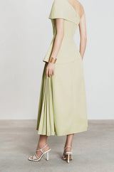 One Shoulder Top Flare Midi Skirt suit in Olive Green