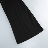 pearl embellished v-neck maxi dress in black