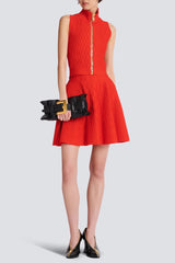 candance Sleeveless plaid Knit Top skirt set in red