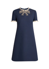 jocelyn rhinestone Embroidered Crepe mini Dress in navy blue