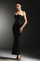 gina black strapless Diamond V-Neck Bandage Maxi Dress