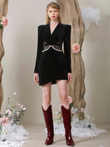 quintina black Lace V-Neck Asymmetry mini blazer dress