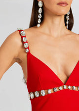 karen V-neck rhinestone embellished stretch Bodycon mini dress in red