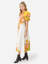 linda puff sleeve floral print maxi dress in yellow