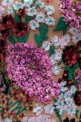 Violet open-back embroidered mini dress