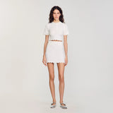 angela ruffle trim Pearl beaded knit sweater