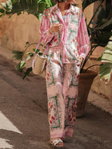 liz multicolor Linen shirt cardigan long-sleeved set