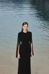 stephanie slit-sleeve bodycon maxi dress in black