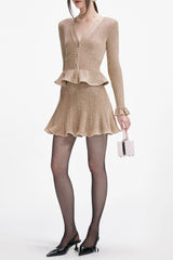 alisa Gold Lurex Peplum Knit Mini Dress