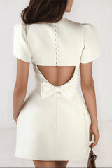 basia Petal Sleeve Cut Out Bow Mini Dress in white