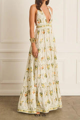 Valencia Jacinta floral print Maxi Dress in yellow