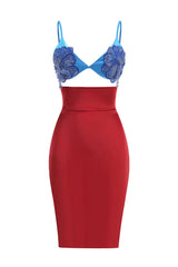 gwendolyn red Beaded Applique Lace-up mini Dress set