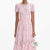 Lace Embellished Midi Dress in pink