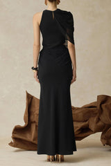 christine Off-shoulder pleated two-piece mermaid skirt in black