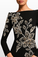 monica rhinestone Orchid Floral-Embellished Maxi Dress in black