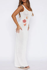 Butterfly Blossom Sequin Knit Maxi Dress In White