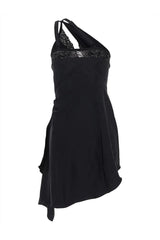 one-shoulder lace hollow mini dress in black