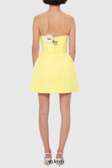 suzanne Appliqué Floral Bustier Mini Dress in yellow