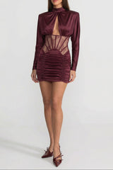 phoebe Satin Mini Dress with Lace Corset Insert – Burgundy