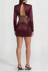 phoebe Satin Mini Dress with Lace Corset Insert – Burgundy