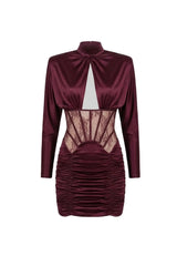phoebe Satin Mini Dress with Lace Corset Insert – Burgundy