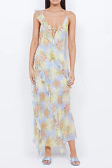 cecilia Chiffon ruffles maxi dress in blue