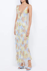 cecilia Chiffon ruffles maxi dress in blue