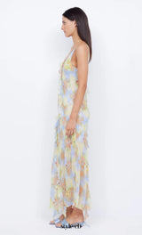 cecilia Chiffon ruffles maxi dress in blue