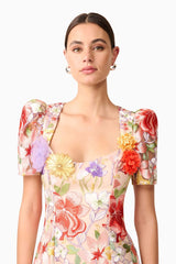 trista multicolor Square Neck backless Mesh Embroidered Fishtail maxi Dress