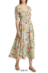 tobey Ischia Floral Smocked Midi Dress
