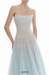 carol Draped Lace Maxi Dress in blue