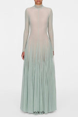 anila mint mesh long sleeve slim maxi dress