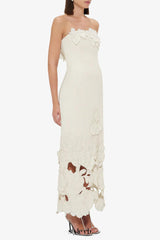 louise Appliqué Bustier Maxi Dress in white