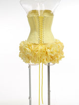 amy flower embellished mini skirt corset set in yellow