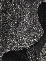 asymmetric ruffled sequined crepe gown in silver