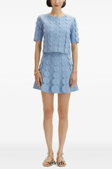 blue geometric circle pattern cardigan skirt two-piece set