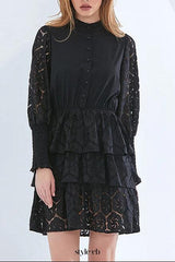 vanessa Long Sleeves Layered Lace Mini Dress in black
