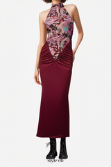 tracy sequin embroidery halter maxi dress in red