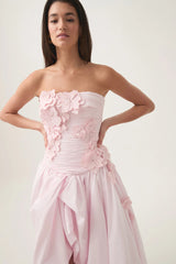 nancy Bubble Hem Maxi Dress in Pastel pink