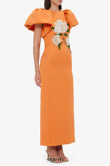 edwina Embellished Maxi Dress Hydrangea Print in Tangerine