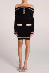 vanessa off-shoulder Knit mini Dress in black