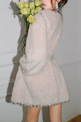 Beige V-Neck Long Sleeve Diamond Stud Coat