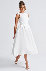 Clarabella sleeveless Midi Dress in white