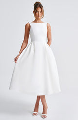 Clarabella sleeveless Midi Dress in white