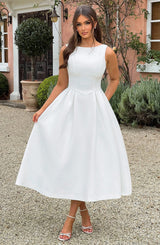 Clarabella sleeveless Midi Dress in white