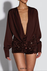 odelia sequin embellished Bodysuit - Plum Brown