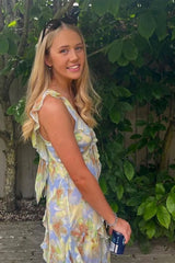 cecilia Chiffon ruffles maxi dress in blue