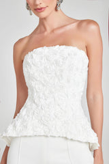 georgia 3d flower top pants set in white