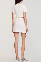 angela ruffle trim Pearl beaded knit sweater