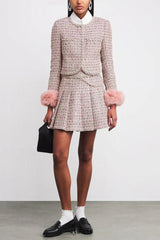 rosemary Pink Bouclé Fur-Trim Jacket